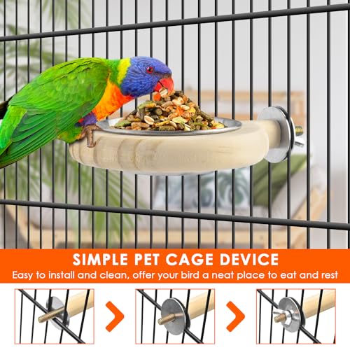 Conure Perch Bird Wood Perch Stand Toy Parrot Cage Toy Bird Food Cup for Parakeet Lovebird Finch Conure Budgie Small Birds