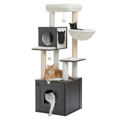 57.5" Cat Tree with Litter Box Enclosure (Black / XL(18.9"L x 18.9"W x 57.5"H))