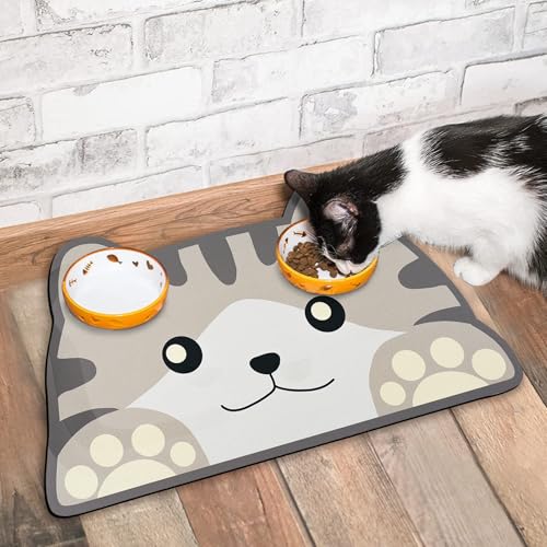 Cat Food Mats for Floor (Cat Head / 17.7"L x 9.8"W)