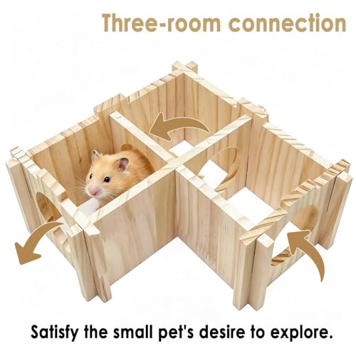 Wooden Hamster Hideout House with Platform