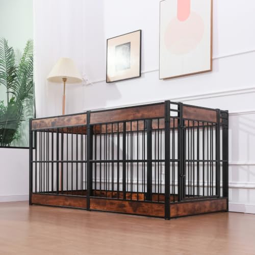 Furniture Style Dog Playpen (Rustic Brown / 6 Panels (27.5" High))