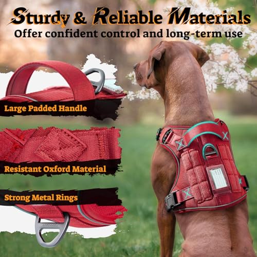Tactical Dog Harness for Large Dogs (Xl(chest:23.6"-41.8",neck:21.7"-32.3",back:9.1") / Red)