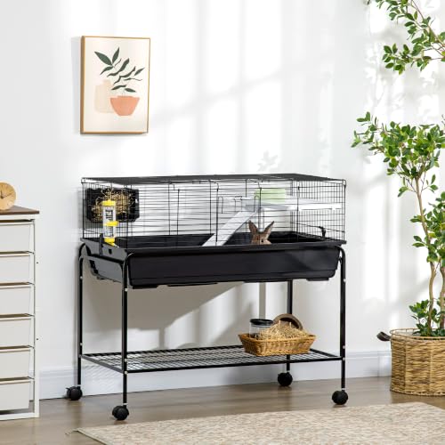 Two Story Small Animal Cage Shelf & Wheels 39" x 20.5" x 36.5" Black (39.0"L x 20.5"W x 36.5"H / Black)