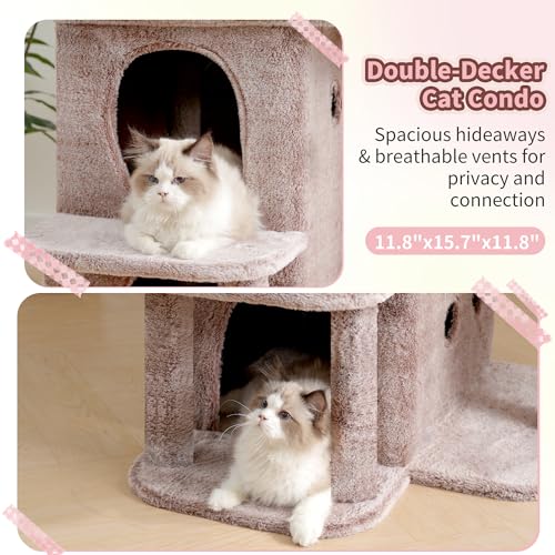 26.3" Cat Tree for Large Cats with Big Perch & Dual Condos HCT204SMU (Rosy Brown / 26.3 inch)