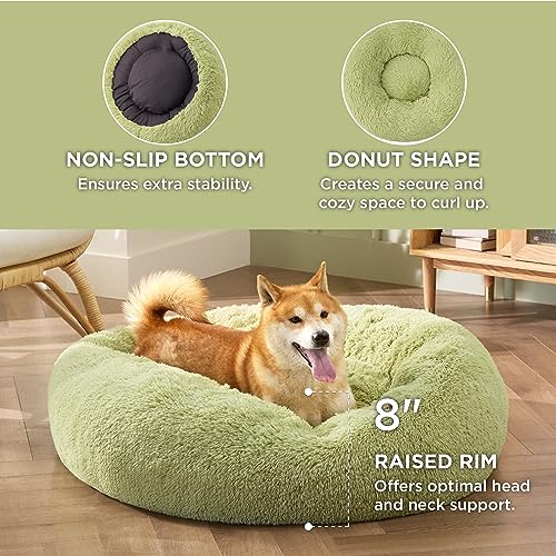 Calming Dog Bed Medium Size Dog Donut Washable Pet Bed (30"L x 30"W x 8"Th / Green)
