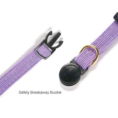 2 Pack Soft Corduroy Cat Collars with Bow Tie & Bell (XS:Neck 6" - 9.4" / Corduroy-Pink Purple)