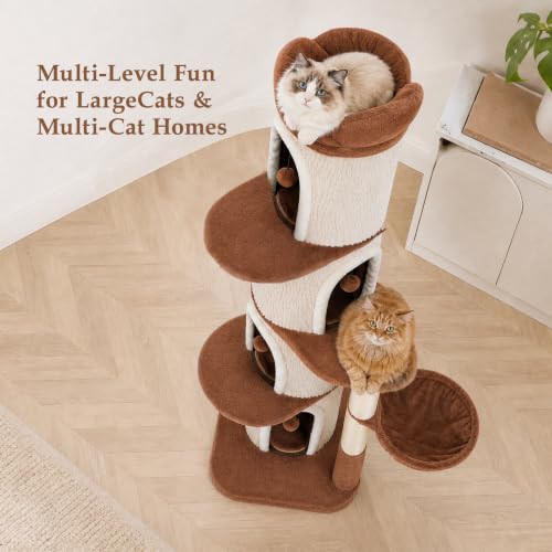 68.5" Modern Cat Tree Tower with 4 Condos & Soft Top Bed (Beige / 69" Forest Cat Tree)