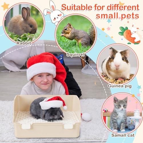 15 Pcs Rabbit Starter Kit Small Rabbit Litter Box Girls Gift Animal Grooming Kit Bunny Toys Bowl Blankets with Cleaning Set for Guinea Pig Accessories (Beige)