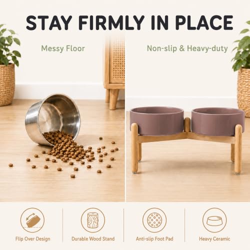 Ceramic Dog Bowls Elevated (Brown Coffee)