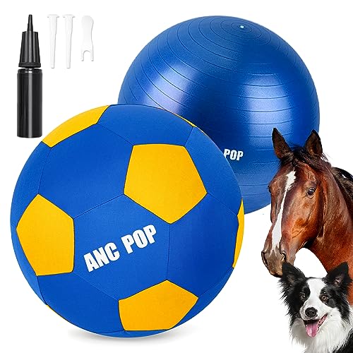 Herding Ball for Dogs Horse Ball & Cover 25" for Horses Large with Hand Pump for Play (Blue and Yellow / 25 inches)