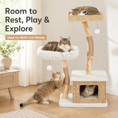 Modern Cat Tree Tower for Indoor Cats (Two layer Off-white)