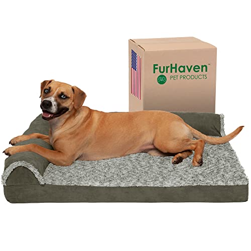 Cooling Gel Dog Bed for Large (Large / (Two-Tone Faux Fur & Suede) Dark Sage)