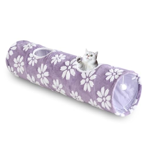 Straight Cat Tunnel for Indoor Cats 47"x12" (Purple Flower / Straight)