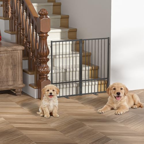 Full Metal Freestanding Dog Gate with Door (【2 Panels】40"W*36H" / Black)