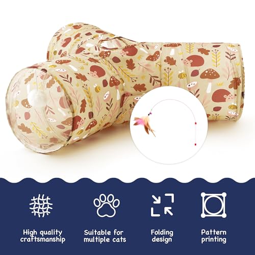 Cat Tunnel, 3-Way Collapsible Toy for Indoor Cats, Hedgehog (Khaki Hedgehog / Small)