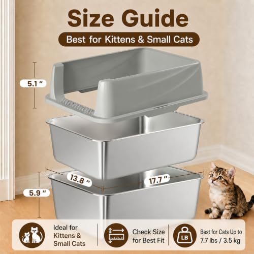 Stainless Steel Sifting Litter Box for Pine Pellets (【S】17.7" x 13.8" x 11")