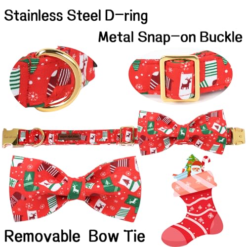 Christmas Day Dog Collar with Bow Christmas Tree Cotton Puppy Collars for Small Medium Large Dogs (Large / shock bow)
