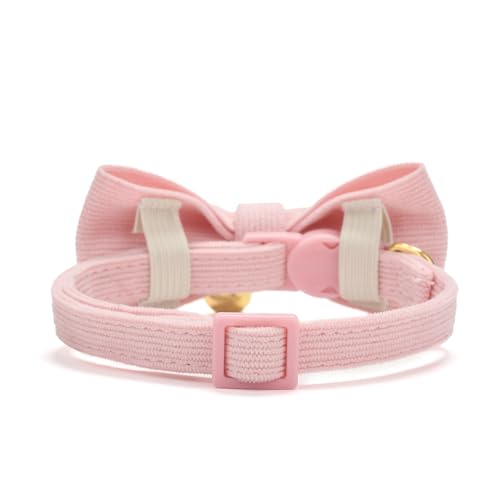 2 Pack Soft Corduroy Cat Collars with Bow Tie & Bell Adjustable Breakaway Kitten Bowtie Collar for Girl Cats (S:Neck 7.0" - 11.0" / Corduroy-Pink Purple)