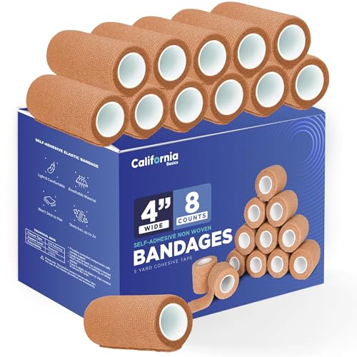 Self Adhesive Bandage Wrap (4 Inch x 5 yard- Pack of 8 / Brown)