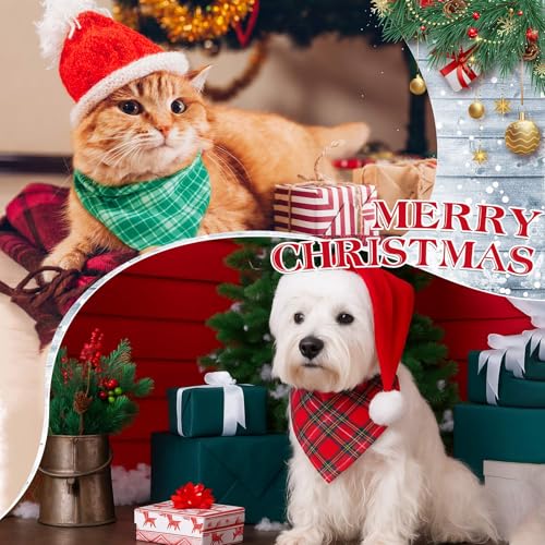 100 Pcs Christmas Red and Green Plaid Dog Bandanas Bulk for Medium (Red Green Plaid / 25.6 x 17.7 x 17.7 Inch)