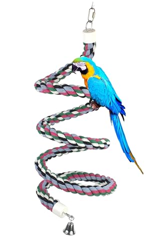94.4inch Length Colorful Cotton Bendable Rope Perch Swing Bird Chew Toys Amazon Parrots Cage Toys with Bell Swing Climbing Standing Bungee Bird Toys for Regular to Big Size Birds (94.4'x1pc)