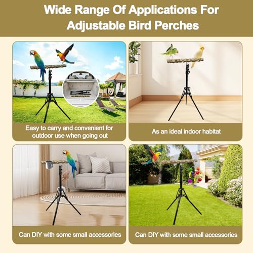 16 63 Inch Height Adjustable Bird Perch Pepper Wood Bird Training Perch Stand Parakeet Perches Indoor and Outdoor Parrot Stands for Small to Medium Bird (Floor Bird Perch)