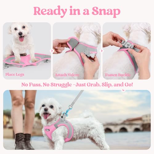 Dog Harness Medium Sized and Leash Set (Light Pink & Gray / M (chest: 16 - 18.5"))