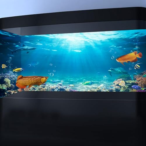 48X20IN Aquarium Background Under The Sea Coral Reef Scenery Backdrop Terrarium Background Underwater Marine Organism Fish Tank Background with 10EVA Double (Blue02 / 48X20in/120X50cm)