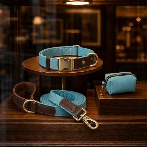 PU Leather Dog Collar for Large Dogs (Denim Blue / XL: Neck 20-27", Width 1¼")