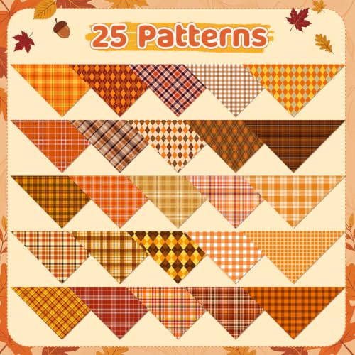 100 Pcs Fall Plaid Dog Bandanas Bulk Autumn Gingham Check Pattern (25.6 x 17.7 x 17.7 Inch / Fall Plaid)