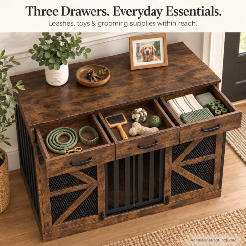 Furniture Dog Crate for Medium to Large Dogs (Brown / 47.6"L x 22.8"W x 35.5"H)