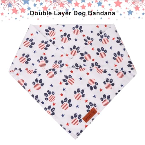 American Flag Dog Bandana Blue White Stars Paw Flag Patterns Designs 4th of July Pet Scarf Adjustable Patriotic Bandanas for Small Dogs Pets (Small / Flag-2)