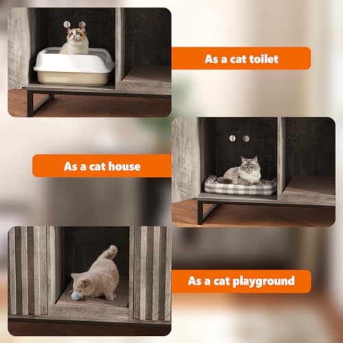 Double Litter Box Enclosure (Grey / 47.6"L x 21.5"W x 26"H)