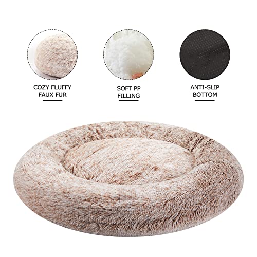 Calming Fluffy Donut Dog Bed for Small Dogs (23.0"L x 23.0"W x 7.0"Th / Brown)