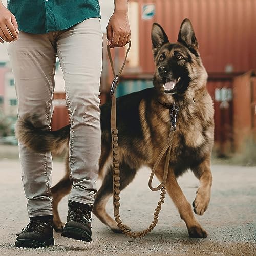 Tactical Military Bungee Nylon Dog Leash Adjustable (Coyote Brown)