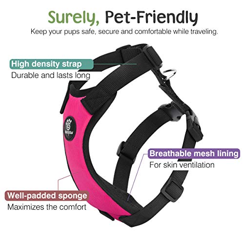 Dog Seat Belt Vest Harness for Car (Magenta / L (Chest: 22-32.3", Neck: 16.9-26"))