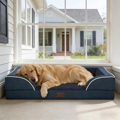 Waterproof Orthopedic Dog Bed for Large Dogs (Navy Blue / 36.0"L x 27.0"W x 8.0"Th)