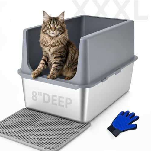 Stainless Steel Litter Box with Lid (16"H - Grey)