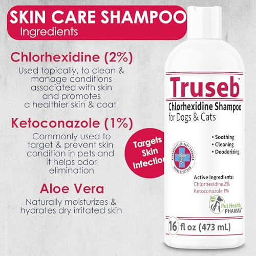 Truseb Chlorhexidine Shampoo for Dogs Cats & Horses with Aloe Vera