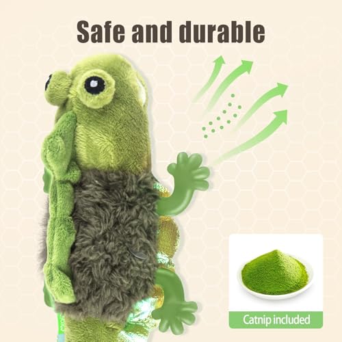 Cat Toys Touch Activated Flapping Chirping Lizard Kitten Toy with Catnip for Indoor Cats Kicker