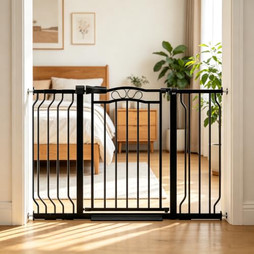 29.5 53.1" Extra Wide Baby Gate for Stairs No Drilling (Black / 29.9"-53.1")