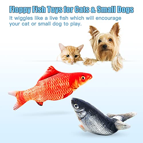 2 Pack 9" Floppy Fish Cat Toys with SilverVine and Catnip for Indoor Cats for Small Dogs Interactive Automatic Flopping Kicker Toys for Cats Puppy (Red Carp + Carp)