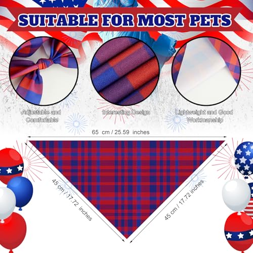 100 Pcs Veterans Day Dog Bandanas Bulk (Patriotic Plaid / 25.6 x 17.7 x 17.7 Inch)