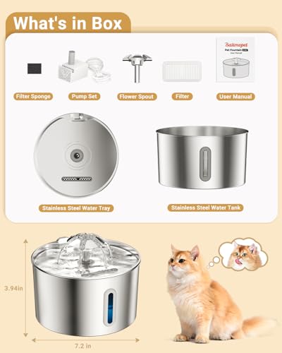 Cat Water Fountain Stainless Steel (2.2L+6 Filters)