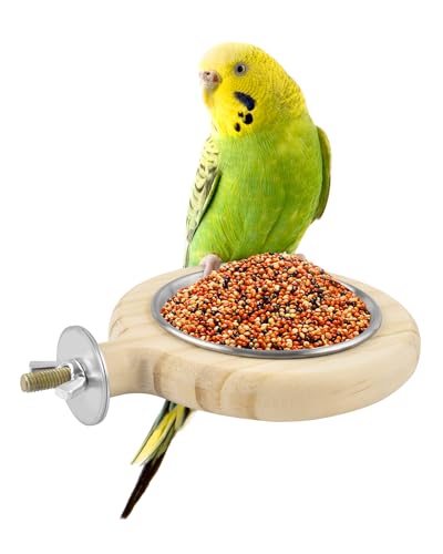 Conure Perch Bird Wood Perch Stand Toy Parrot Cage Toy Bird Food Cup for Parakeet Lovebird Finch Conure Budgie Small Birds