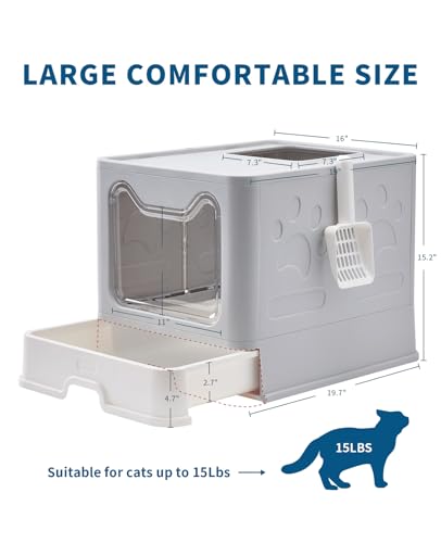 Cat Litter Box with Litter Mat and Scoop (Grey)