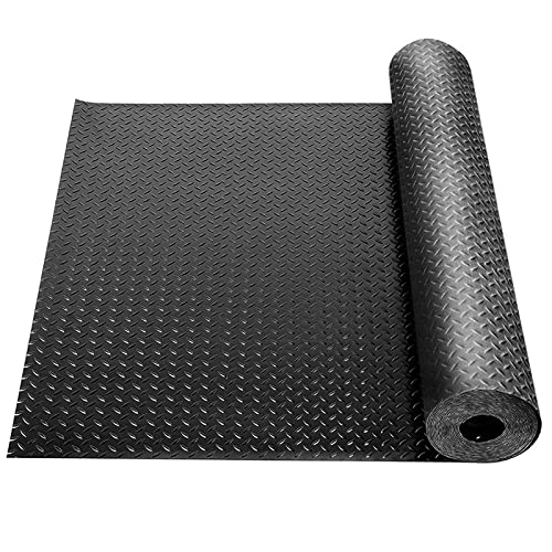5Ft x 12Ft Rubber Flooring Mats 1.6mm Diamond Plate Flooring Roll (1.6mm-5Ft x 12Ft-Black)