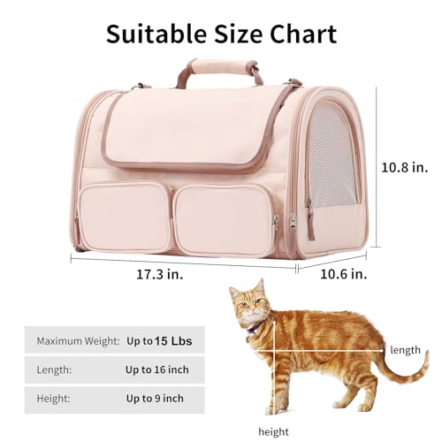 Cat Carrier Airline Approved Dog Carrier with Rollable Cover (Pink)