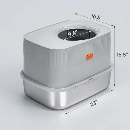 Stainless Steel Sifting Litter Box with Lid (X-Large / 23 * 16.5 * 16.5 inch - Top Entry)