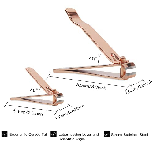 2pcs Set Portable Nail Scissors Adult Pedicure Nail Clippers Household Small Scissors Foot Manicure Scissors Manicure Tools (Rose Gold)